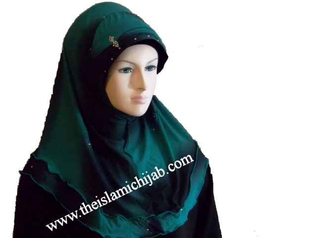 Teal Beaded Stylish 1 piece Hijab  8